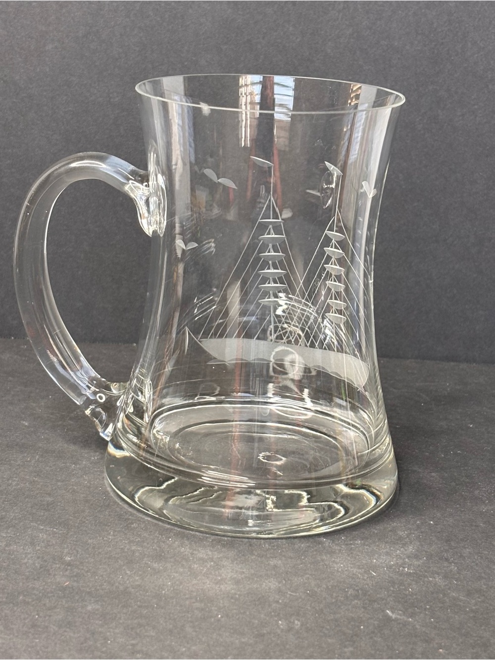 VTG Javit Crystal Clipper Schooner Ship Etched Glass Beer Mug Stein - Picture 3 of 8